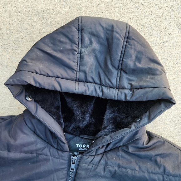 Torrid Black Fit & Flare Hooded Quilted Puffer Coat Women's Plus Size 5X EUC - Picture 3 of 14